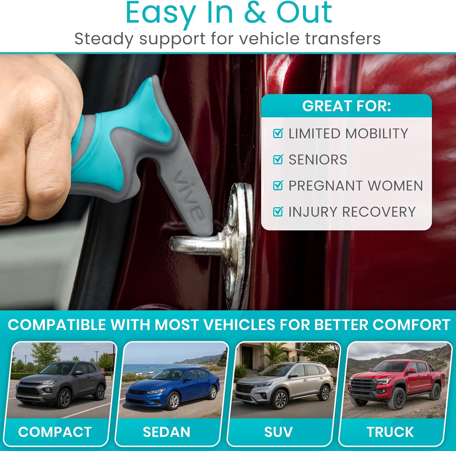 Vive Car Handle Assist for Elderly - Scratch Proof Latch - Auto Grab Bar