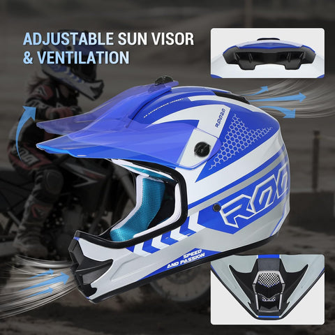 Youth Kids Dirt Bike Helmet DOT Approved, Full Face Motocross Set