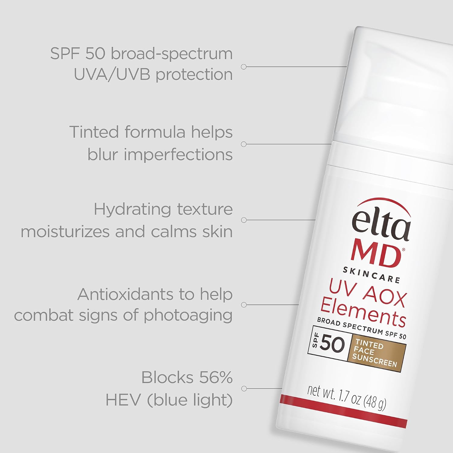 UV AOX Elements Tinted Mineral Face Sunscreen Lotion, Tinted Moisturizer for Face SPF 50 with Antioxidants