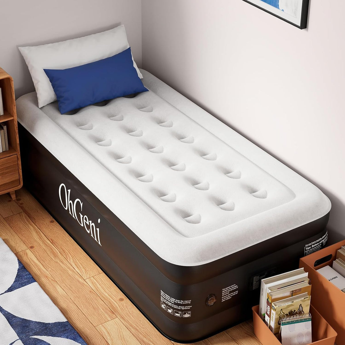 OhGeni Twin Air Mattress with Built in Pump, 18" Raised Blow Up Bed, 500lb