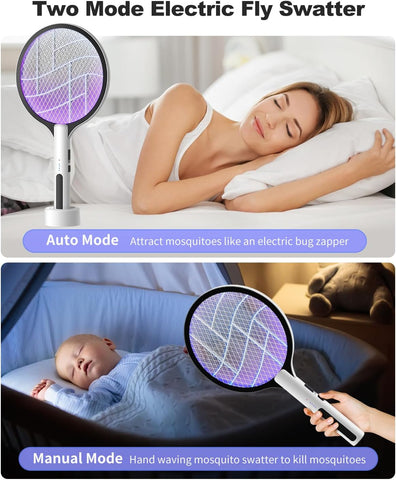 2PACK Electric Fly Swatter 4500V Bug Zapper Racket, 2 in 1 Handheld Fly Zapper & Purple Mosquito Killer Rechargeable and 3-Layer Safety for Indoor Home Office Backyard Patio Camping