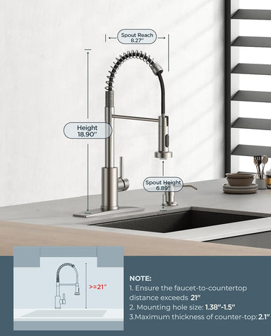 FORIOUS Kitchen Faucet Pull Down Sprayer, Classic High Arc, Brushed Nickel