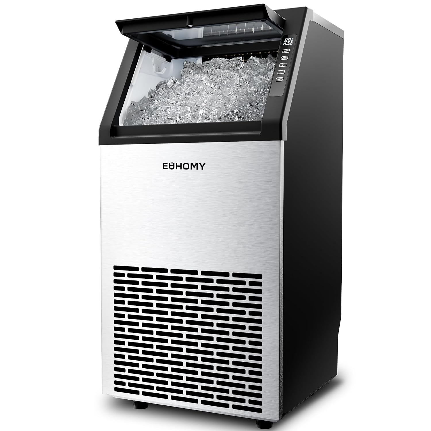 EUHOMY Commercial Ice Maker Machine,100lbs/24H Stainless Steel Under Counter Ice Machine with 33lbs Storage Bin, Freestanding Ice Maker for Home/Bar/Cafe/Restaurant