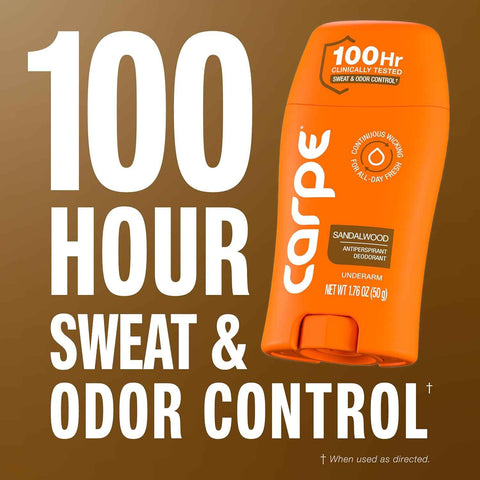 Carpe 100-Hour Antiperspirant Deodorant for Men, Sandalwood - 2 Pack