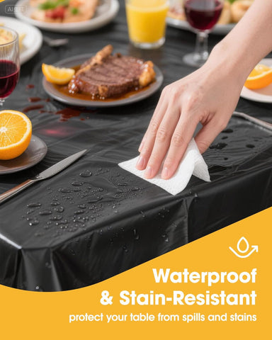 Niuara Black Plastic Table Cloth Disposable, 4 Pack, 54 x 108 in