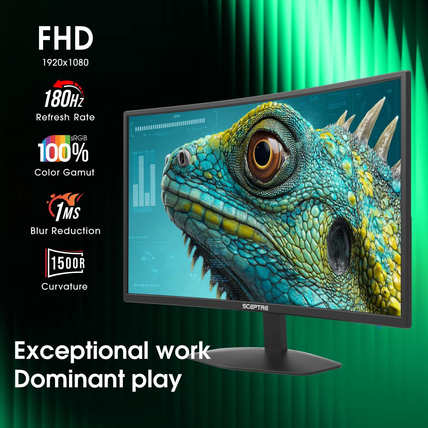 New! Sceptre Curved 27-inch Prime Gaming Monitor DisplayPort x2 180Hz HDMI x2 180Hz 1500R 1ms Build-in Speakers, Machine Black 2027 (C275B-FW180T Series)