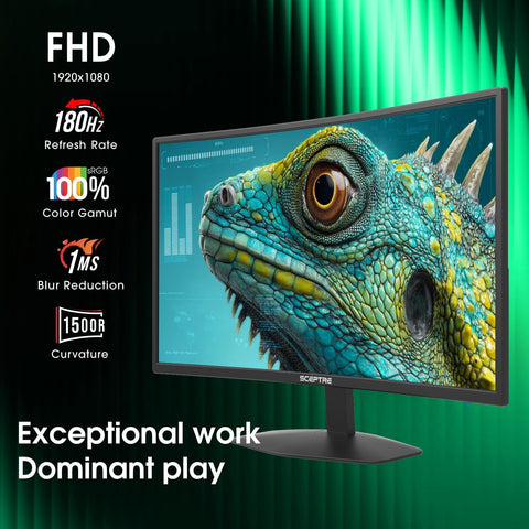 New! Sceptre Curved 27-inch Prime Gaming Monitor DisplayPort x2 180Hz HDMI x2 180Hz 1500R 1ms Build-in Speakers, Machine Black 2027 (C275B-FW180T Series)