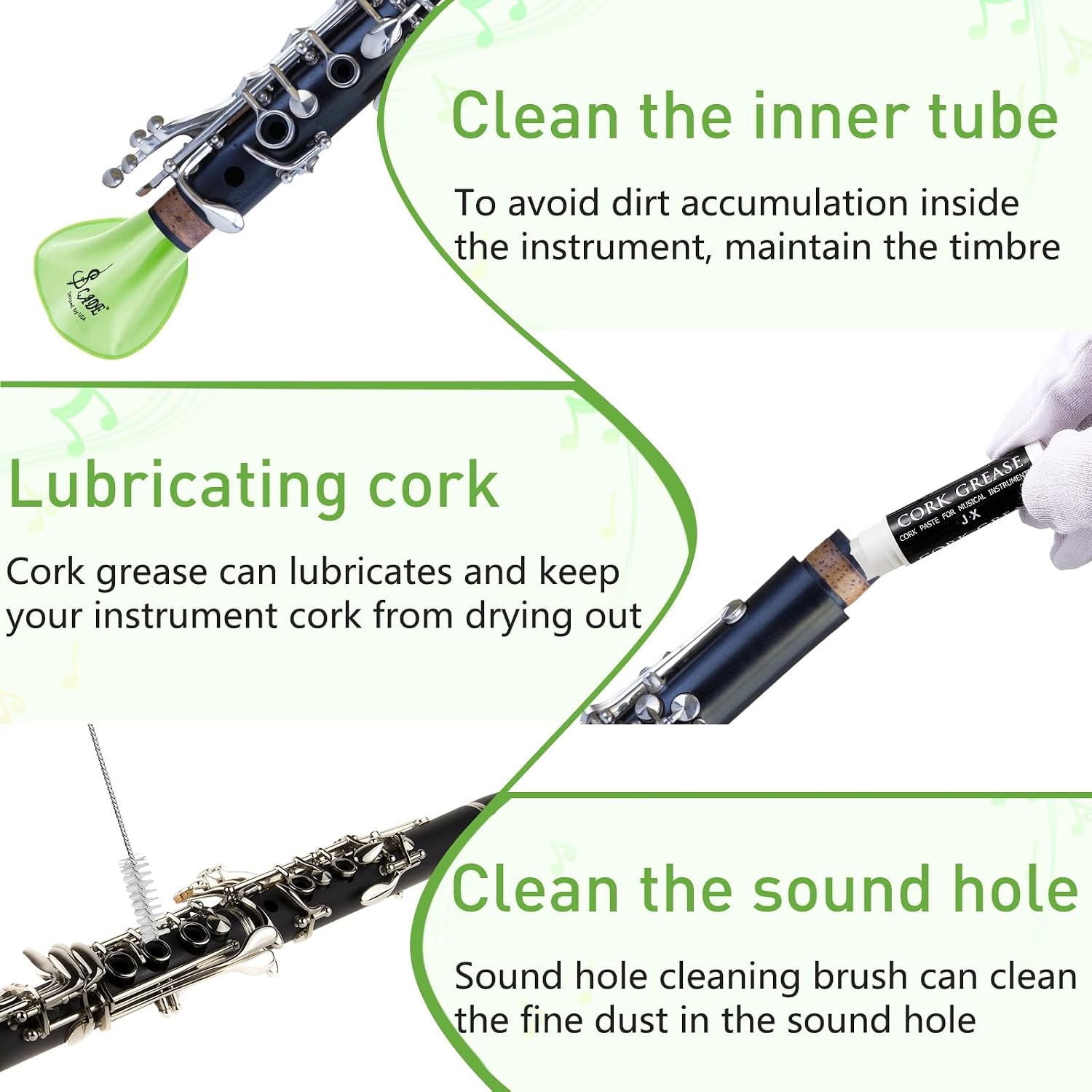 Boao 23 Pcs Clarinet Cleaning Kit All in One Accessories Set, Green
