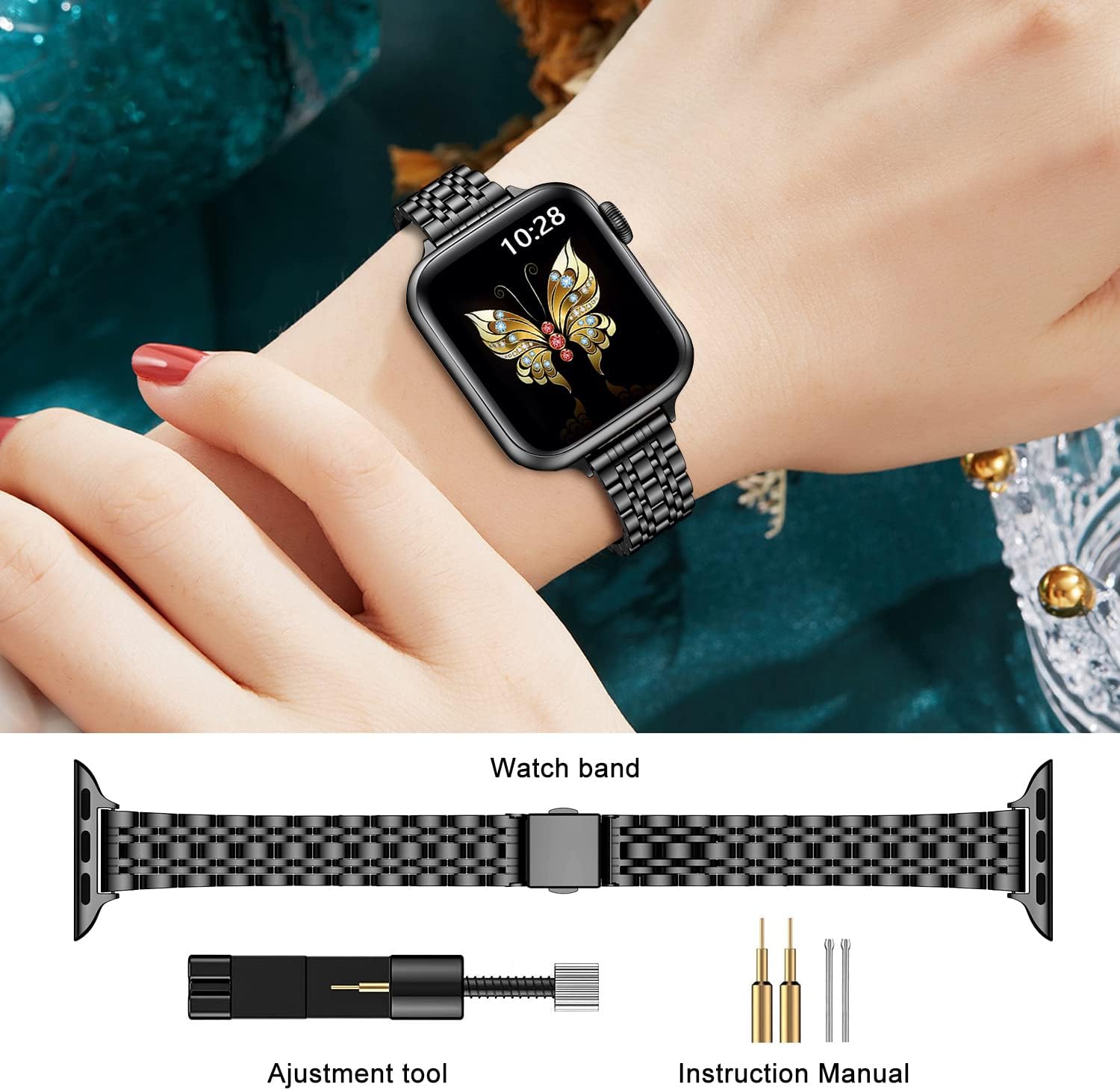 MioHHR Slim Metal Band Compatible with Apple Watch Bands 42/41/40/38mm