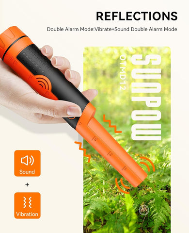 SUNPOW Metal Detector Pinpointer for Adults & Kids - Waterproof Handheld Pin Pointer Wand - High Sensitivity 360° Detection - Easy to Use 2 Alert Modes - Treasure Pinpointing Finder Probe - OTMD12-C