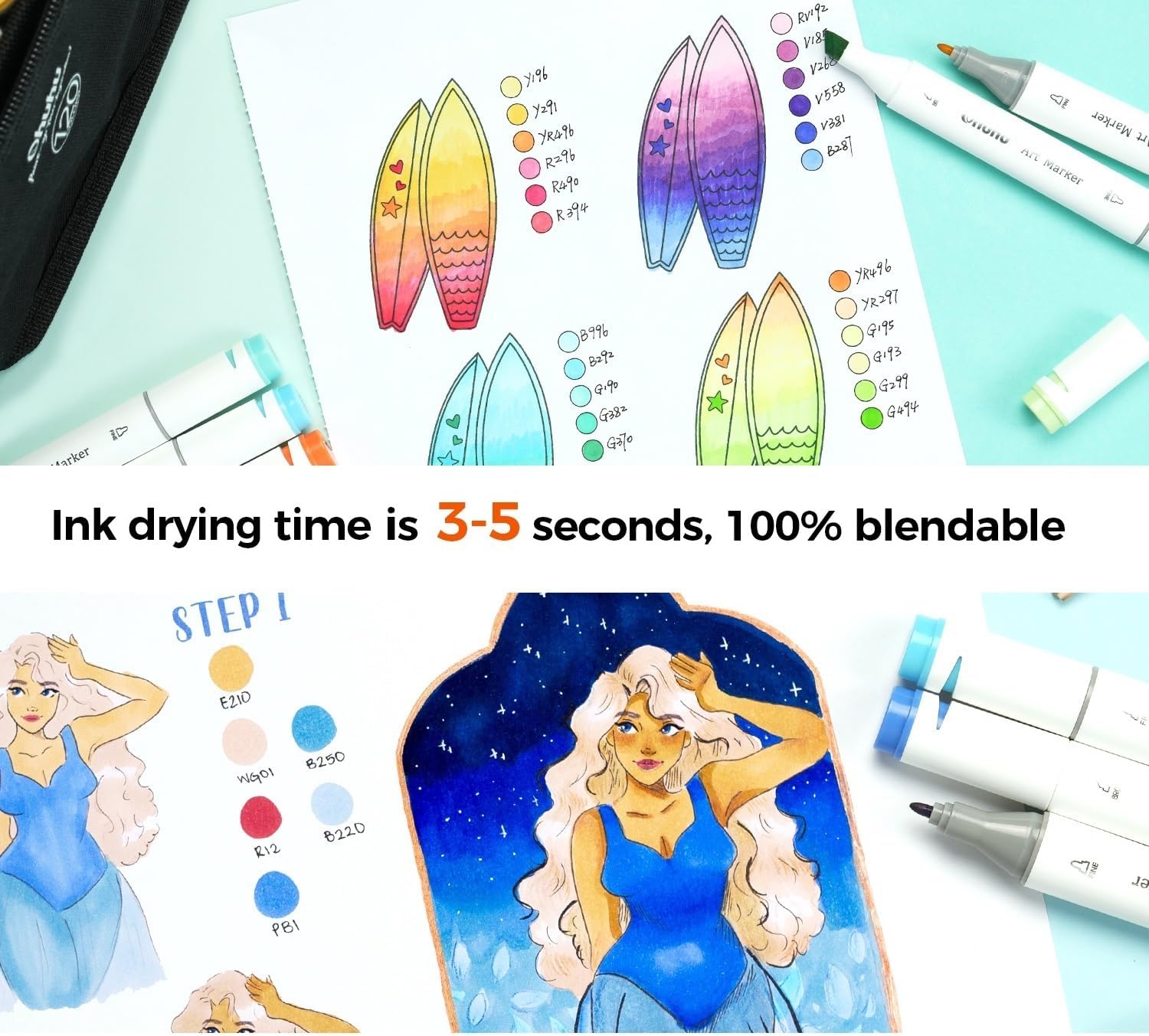 Ohuhu 7"x10" Double-Sided Bleedproof Marker Pad Art Sketchbook 60 Sheets