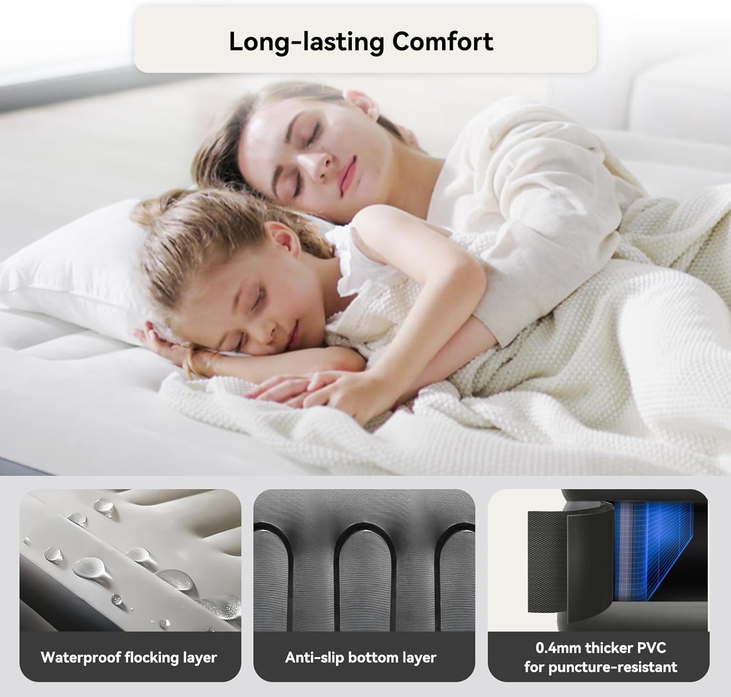 COMMOUDS Queen Air Mattress with Built-in Battery Powered Removable Pump, 13" High Inflatable Mattress, Portable Blow up Mattress, Air Bed for Camping, Home and Guest