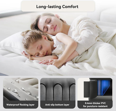 COMMOUDS Queen Air Mattress with Built-in Battery Powered Removable Pump, 13" High Inflatable Mattress, Portable Blow up Mattress, Air Bed for Camping, Home and Guest