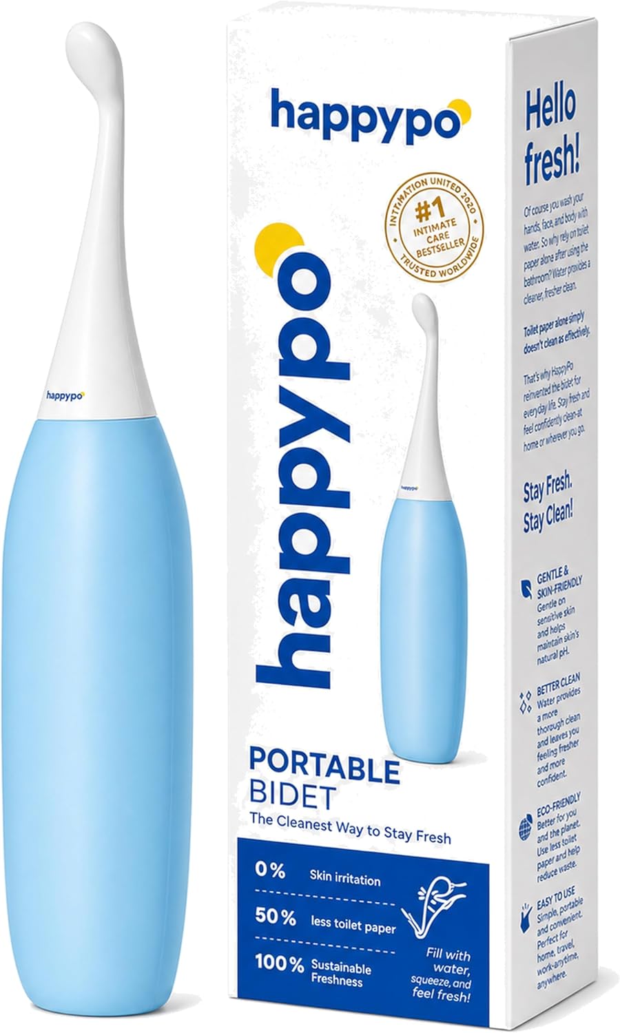 HappyPo The Original Butt Shower - Portable Bidet - The Easy-Bidet 2.0 Replaces Wet Wipes and Shower Toilet - Portable Bum Spray for Travel - Dark Blue