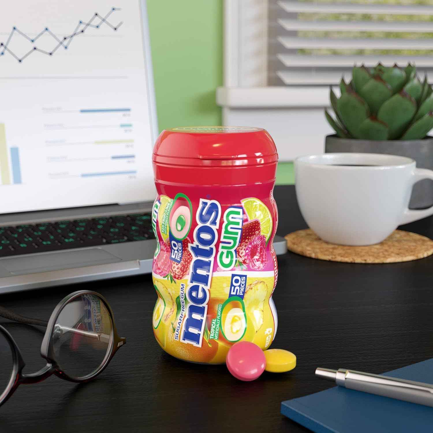Mentos Sugar Free Chewing Gum, Red Fruit Lime, 50 Piece Bottle (6 Pack) | Contains Xylitol, Perfect for Long Lasting Fresh Breath at School, Work & Travel