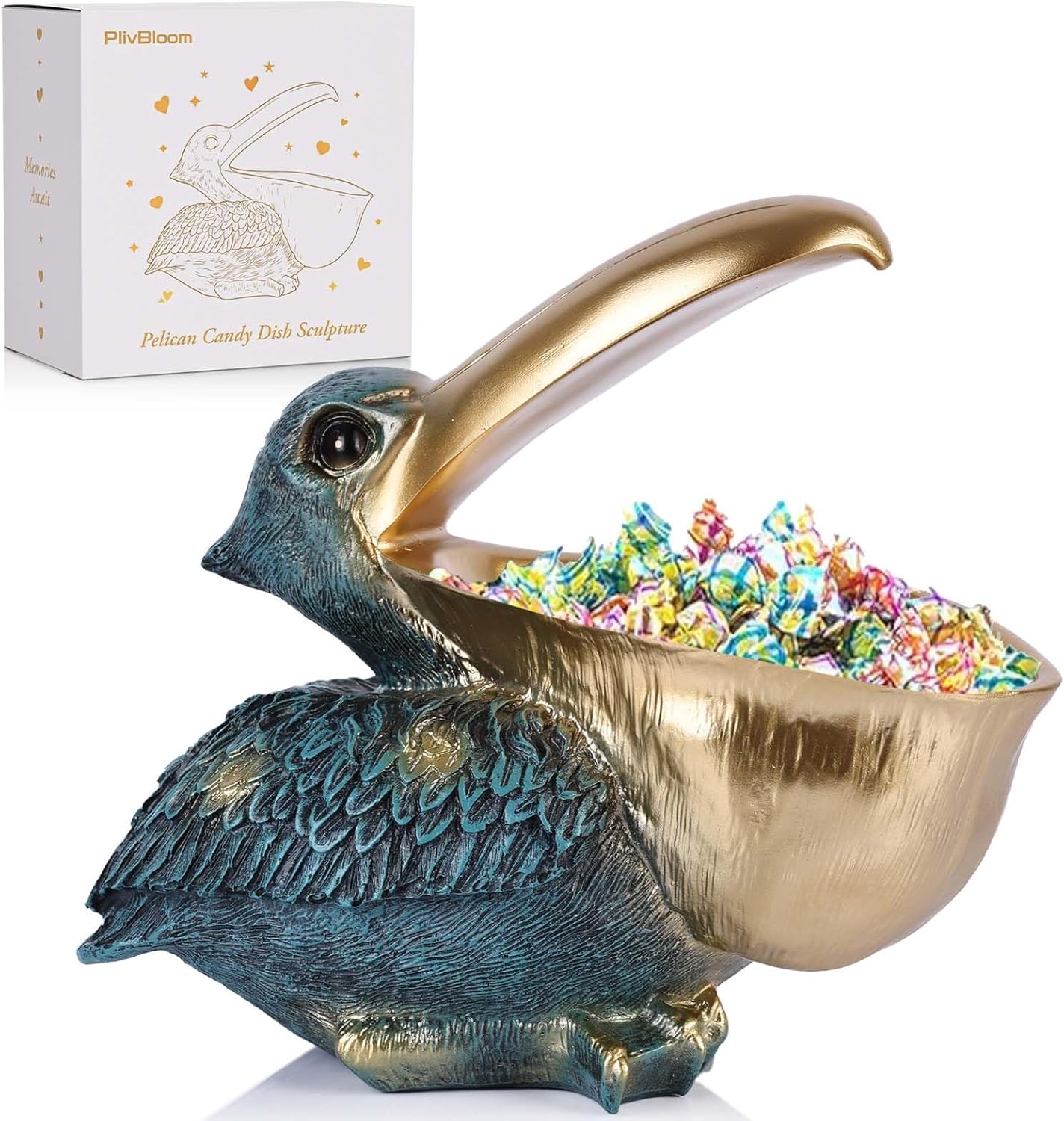 Pelican Key Holder Statues,Fun Animal Hippo Candy Dish,Candy Dish for Office Desk Unique,Modern Key Holder for Pelican Figurine,Suitability Desk bowl and Entry Table Decor Item (Green Gold)