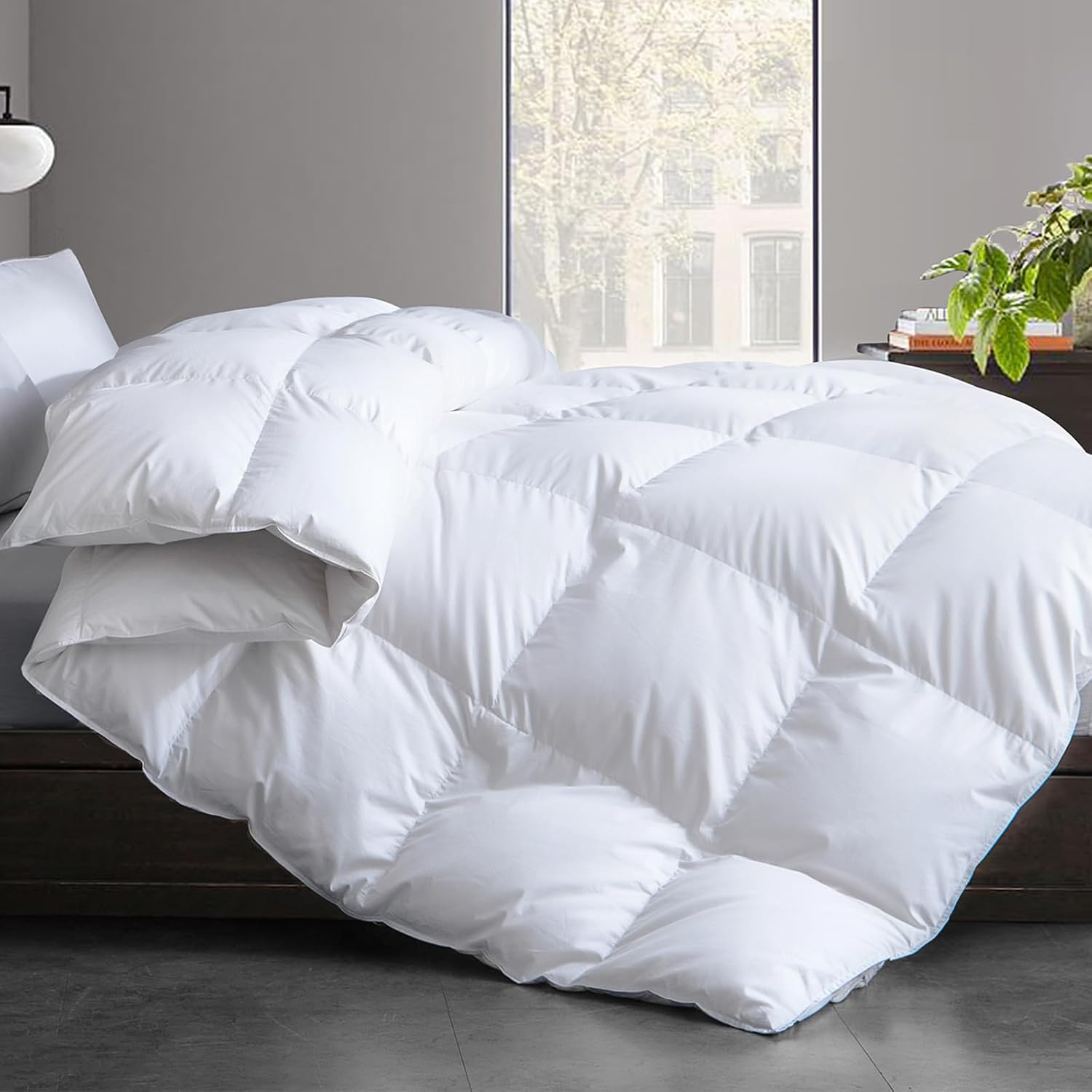 Cosybay Feather and Down Fiber Comforter Insert Queen, 100% Cotton Cover