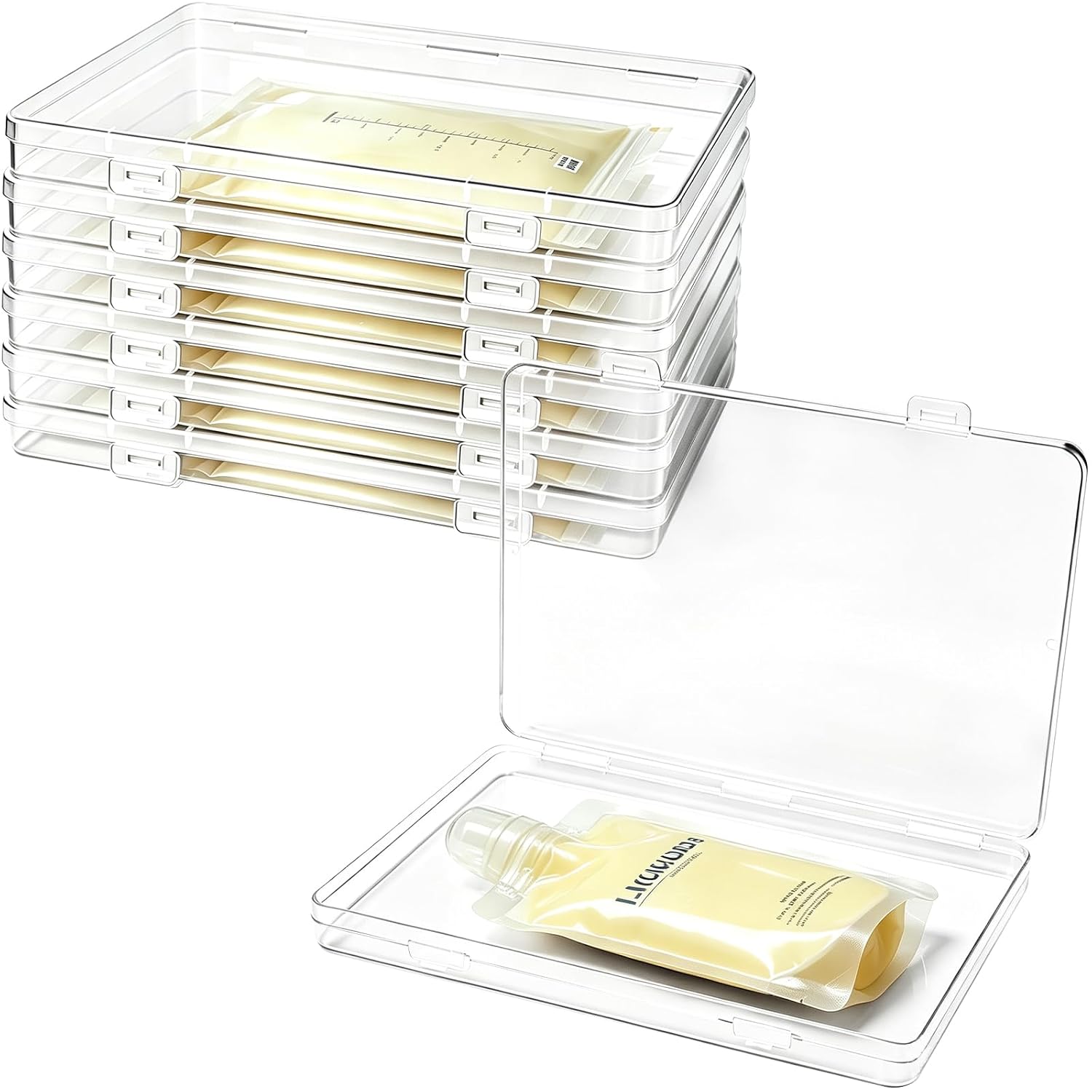 6 Pcs Clear Flat Breast Milk Freezer Storage Organizer,Space Saving Breastmilk Storage Tray,Breastmilk Freezer Flat Storage Containers for Breastfeeding Bag Organization,7.5 x 5.1 x 0.7 in
