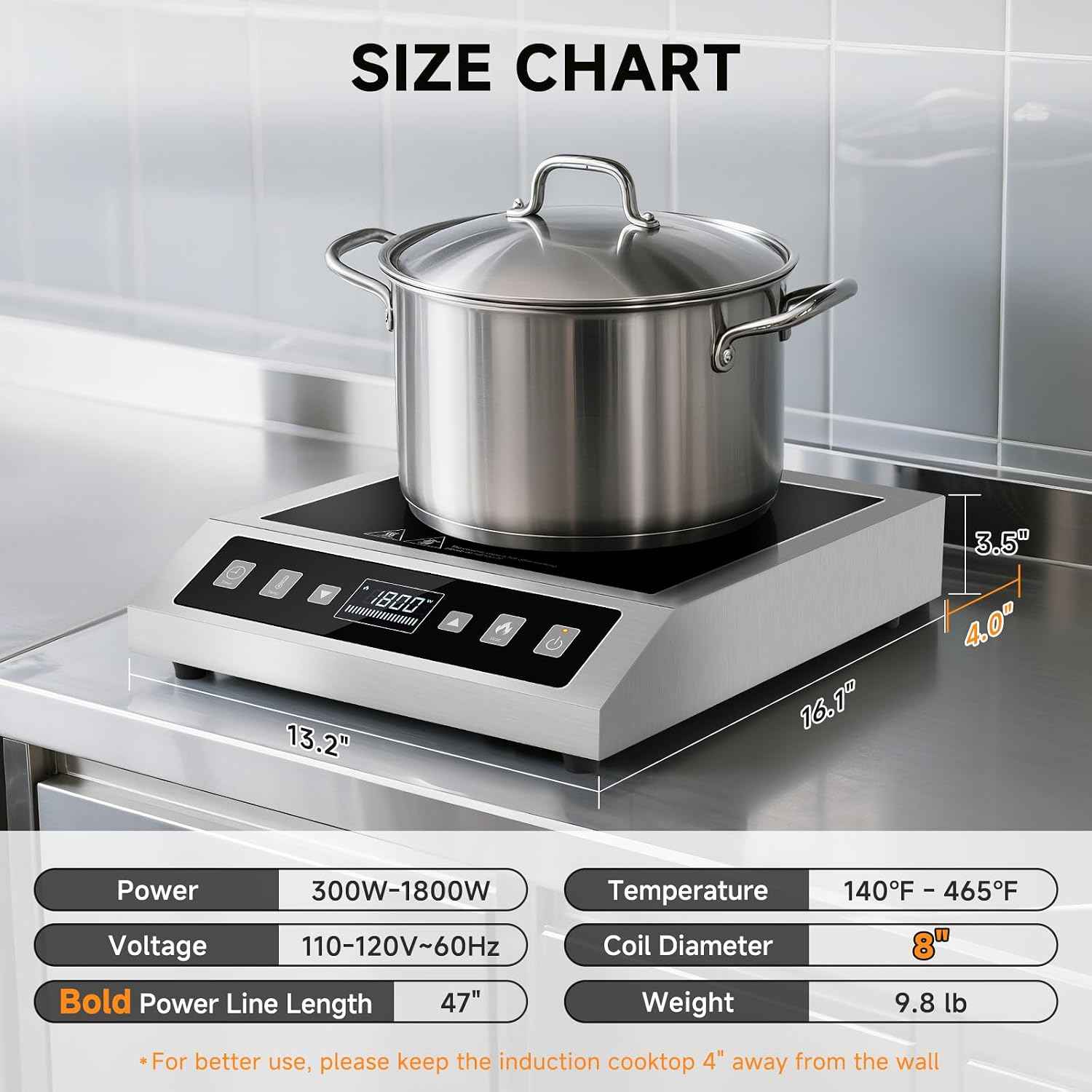 AMZCHEF Portable Induction Cooktop 1800W Commercial Burner Stainless Steel