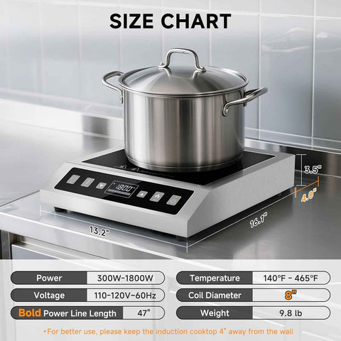 AMZCHEF Portable Induction Cooktop 1800W Commercial Burner Stainless Steel