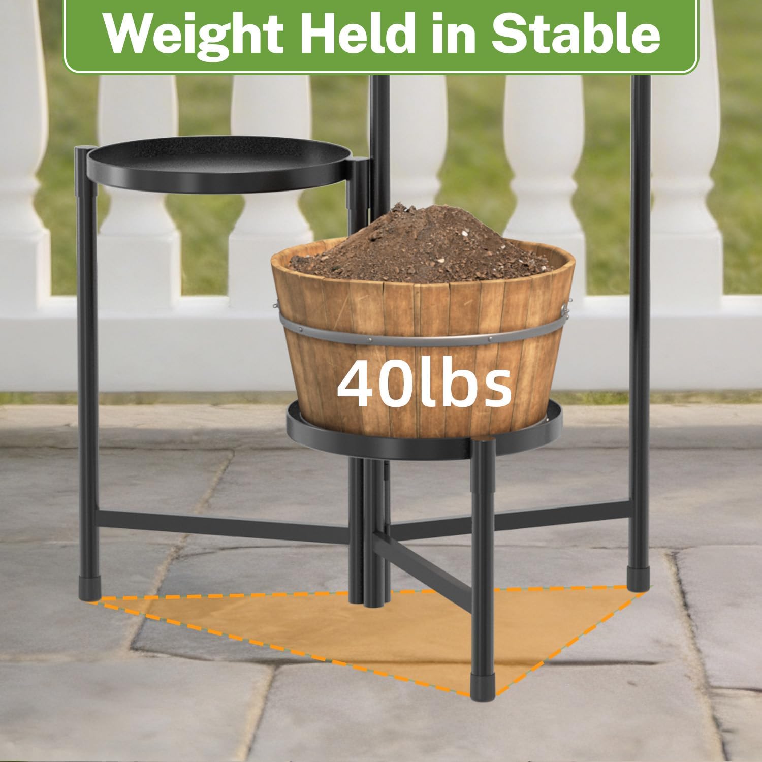 iDavosic.ly 3 Tier Large Plant Stand Indoor Outdoor, 10 In Wide Tray, Black