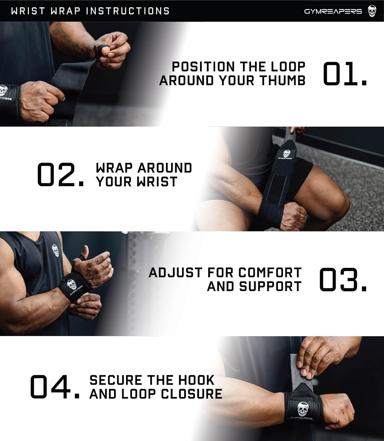 Gymreapers Weightlifting Wrist Wraps (IPF Approved) Professional Quality Wrist Support with Heavy Duty Thumb Loop - Best Wrap for Powerlifting Competition, Strength Training, Bodybuilding