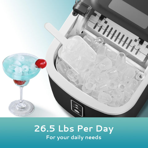 EUHOMY Countertop Ice Maker Machine with Handle, 26.5lbs Per Day, 9 Cubes in 6 Mins, Auto-Cleaning Portable Ice Maker with Basket and Scoop, for Home/Kitchen/Camping/RV (Black)