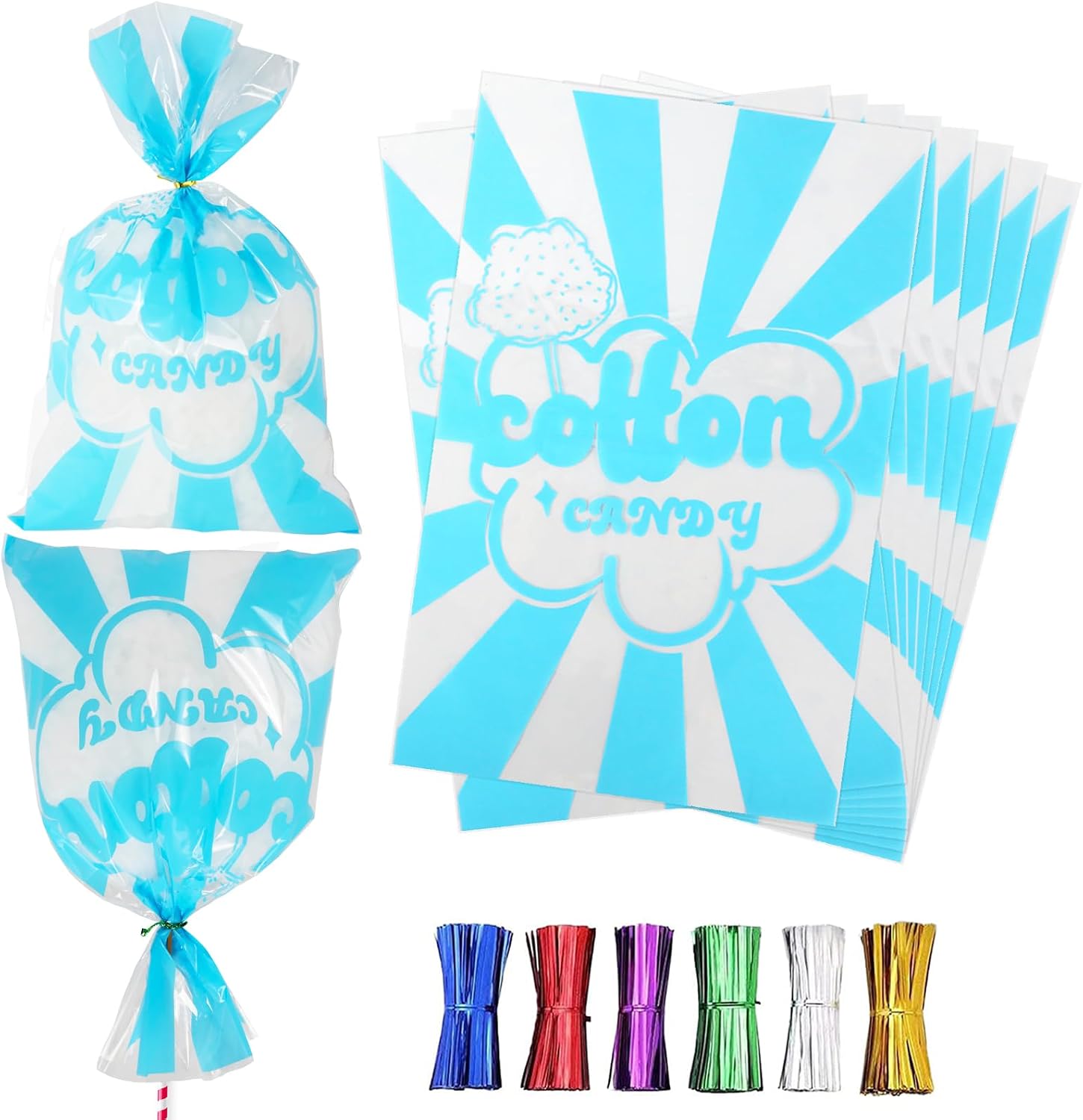 25 Pcs Cotton Candy Bags with Ties, 11.5 x 18.5 Inches