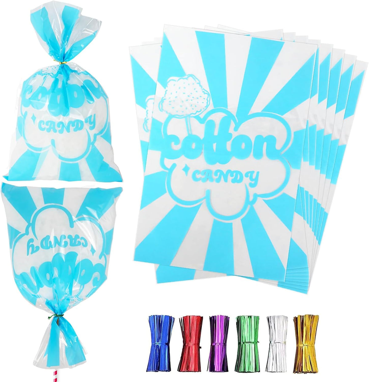25 Pcs Cotton Candy Bags with Ties, 11.5 x 18.5 Inches