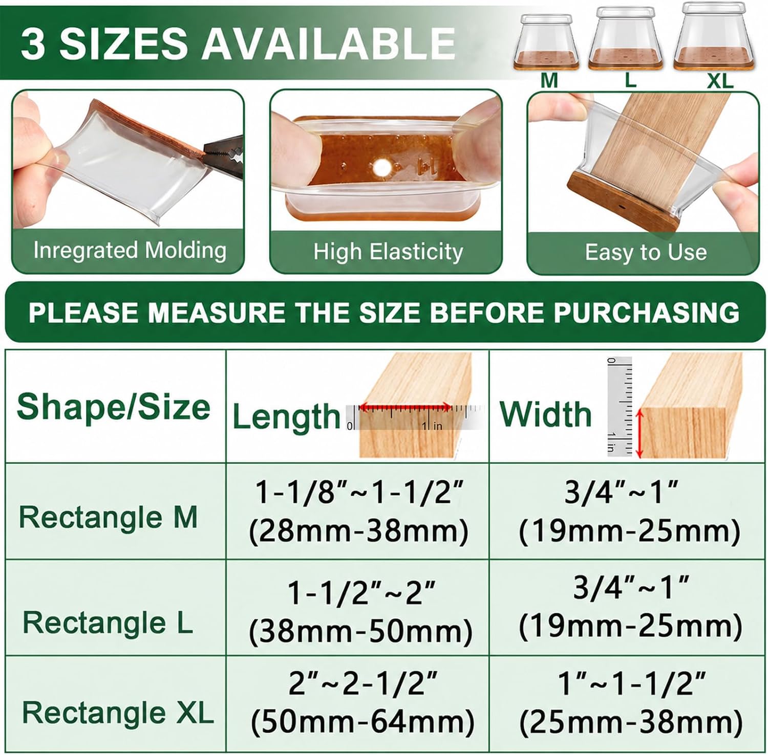 YOZON Chair Leg Floor Protectors Silicone Caps Felt Furniture Pads Covers