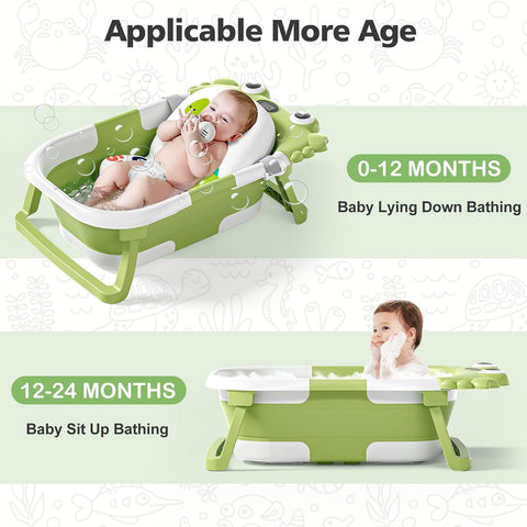 Collapsible Baby Bathtub for Newborns with Thermometer and Soft Floating Cushion Portable and Foldable Travel Baby Boy Bath Tub for Infants to Toddler 0-36 Month (Green)