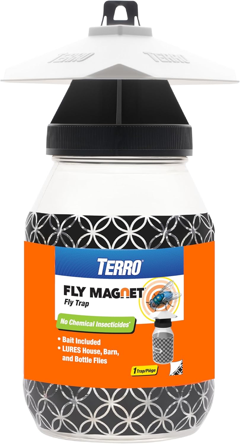 TERRO Fly Magnet Trap, Reusable Poison-Free Outdoor Fly Catcher with Bait