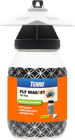 TERRO Fly Magnet Trap, Reusable Poison-Free Outdoor Fly Catcher with Bait