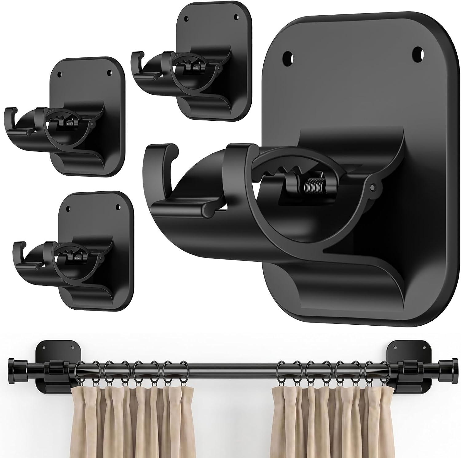JHCJHC No Drill Curtain Rod Brackets-20LB,4 Pcs Adhesive Curtain Rod Holder