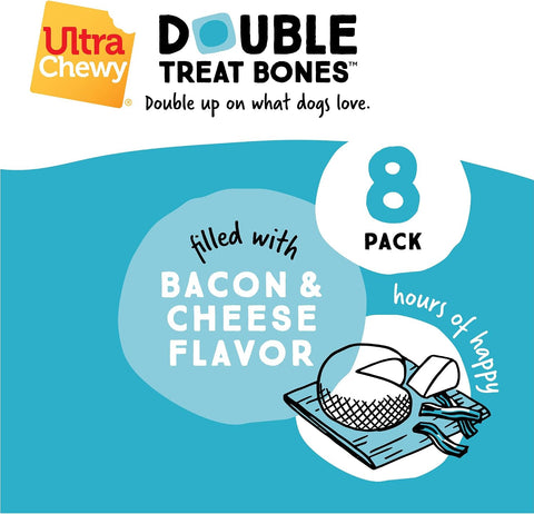 Ultra Chewy Double Treat Bones Dog Treats, Bacon & Cheese, 24 Count