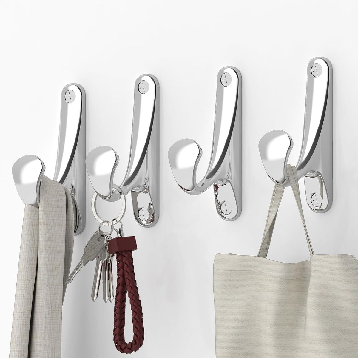 UIOSANRT Heavy Duty Wall Hooks for Hanging 4 Pack, Silver Coat Hooks Wall Mount Holds Up to 50 Lbs, Ceiling Hooks for Hat, Coat, Towel, Purse, Plant, Key Hanging Hook