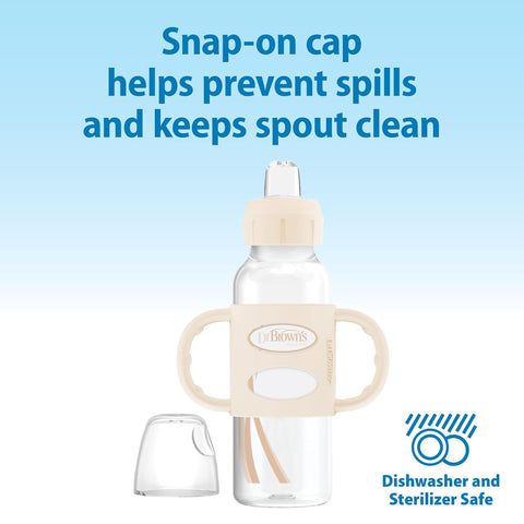 Dr. Brown's Milestones Narrow Sippy Spout Bottle with Handles, Ecru, 1-Pack