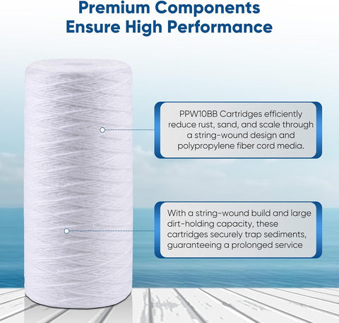 PUREPLUS 50 Micron 10 x 4.5 Whole House Water Filter for Well Water 3 Pack