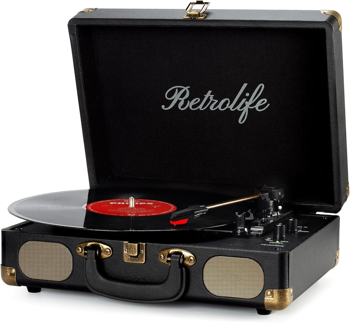 Retrolife® Vinyl Record Player with Speakers, Bluetooth Vinyl Player-Black