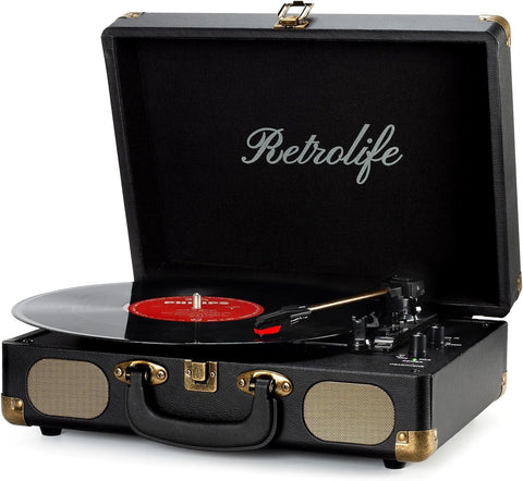 Retrolife® Vinyl Record Player with Speakers, Bluetooth Vinyl Player-Black