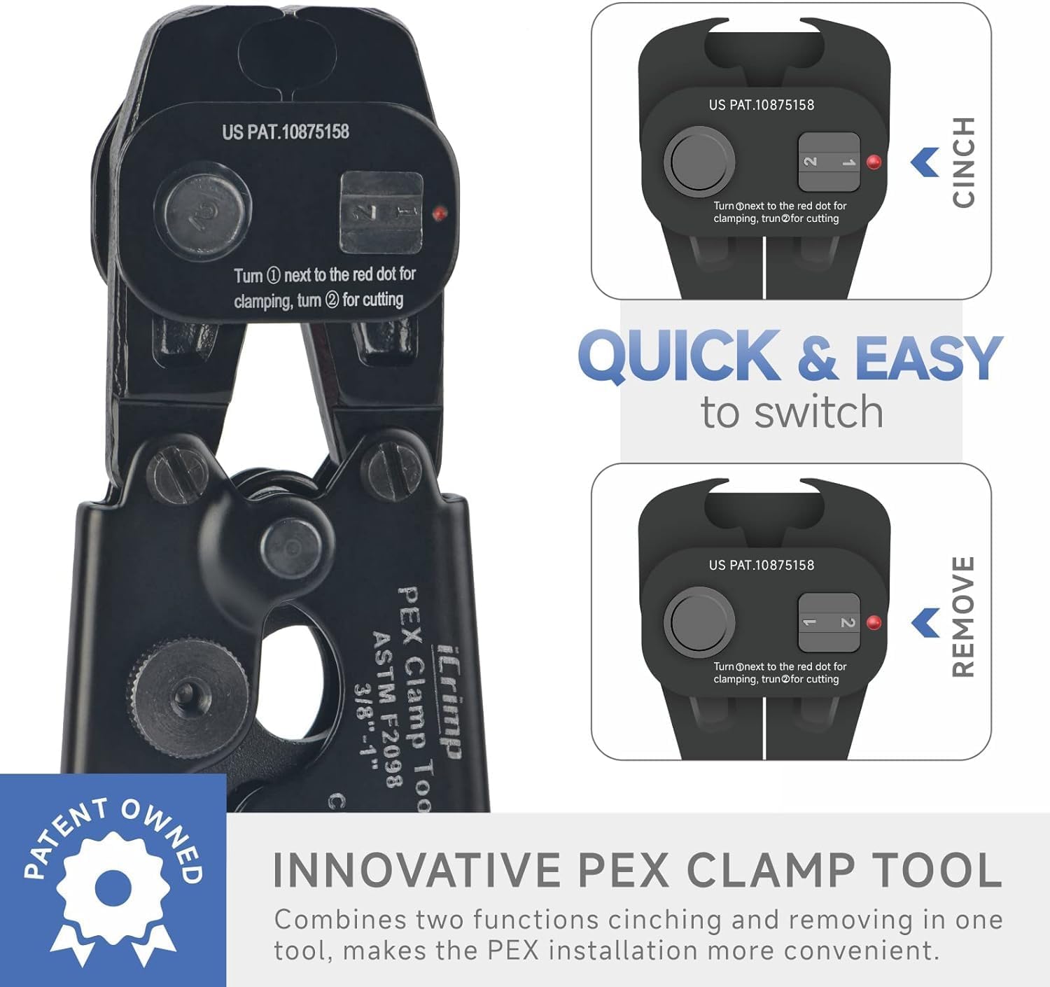 iCrimp PEX Cinch Remove Tool Kit with Fittings for 3/8"–1"