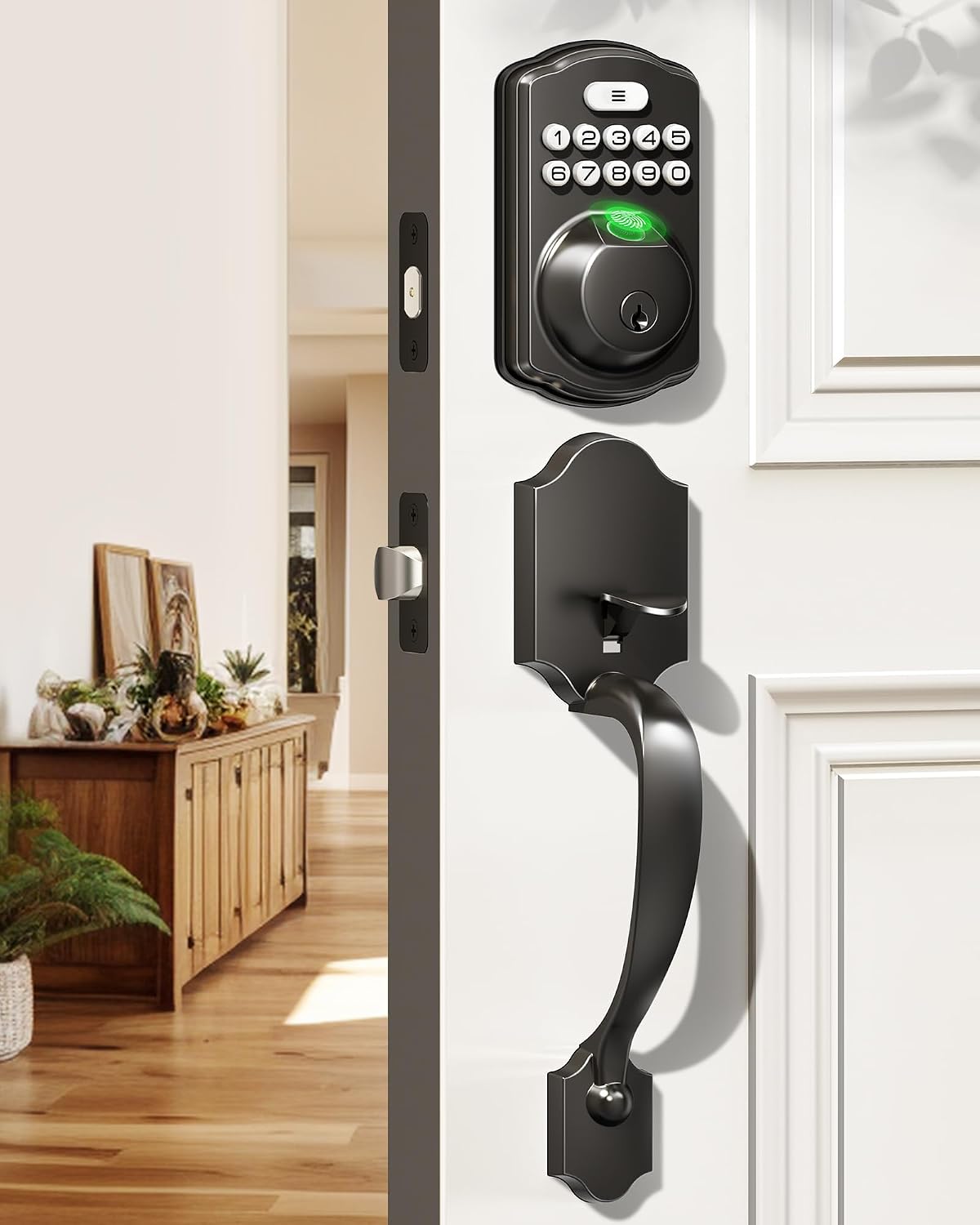 Veise KS02D Fingerprint Deadbolt Lock with Handle Set, Matte Black