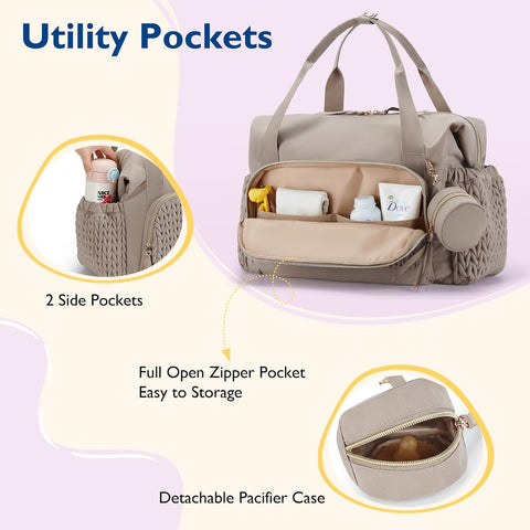 mommore Diaper Bag Tote Large Travel Baby Bag with Pacifier Case