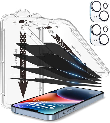 EZ-GLAZ-4+2 Pack for iPhone 14 Privacy Screen Protector (6.1")