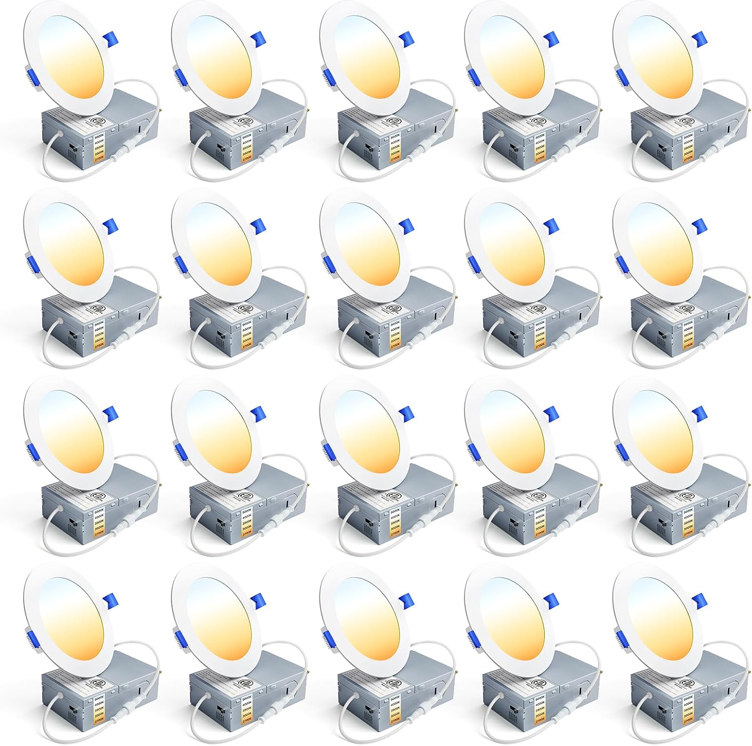 Ensenior 20 Pack 4 Inch LED Recessed Light, 5CCT Dimmable Canless Wafer