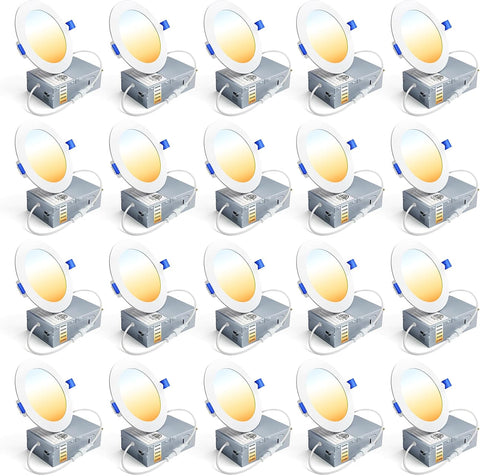 Ensenior 20 Pack 4 Inch LED Recessed Light, 5CCT Dimmable Canless Wafer