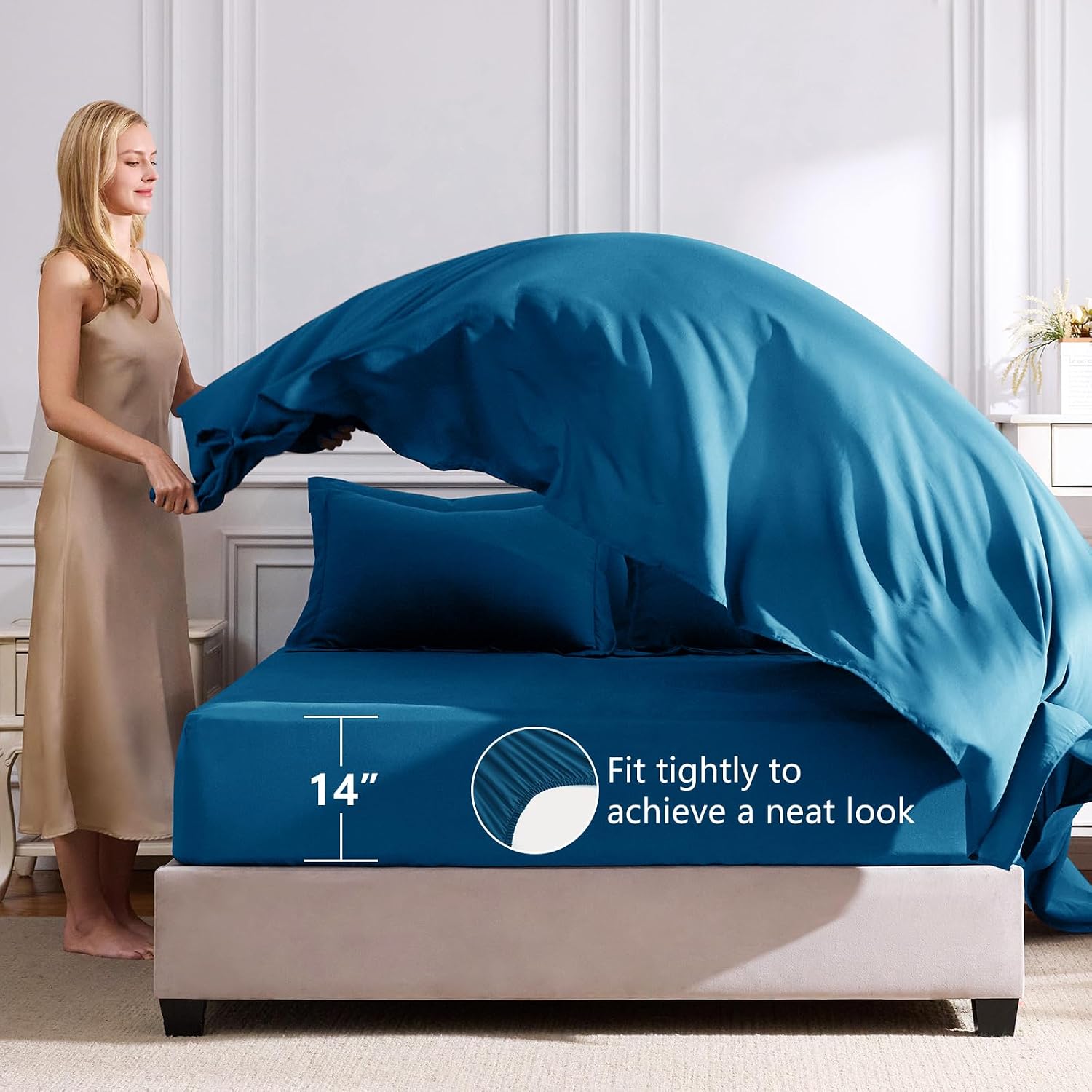 CozyLux King Size Comforter Set Teal - 7 Pieces Complete Bedding Set