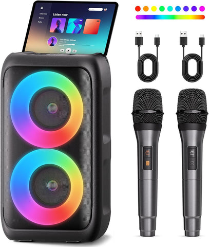 Bluetooth Speaker with 2 Wireless Microphones - Big Party Speaker for Adults Kids Karaoke with Lights - Portable Rechargeable Floorstanding Speakers Support TWS/AUX/USB/TF Card for Home Party Gift
