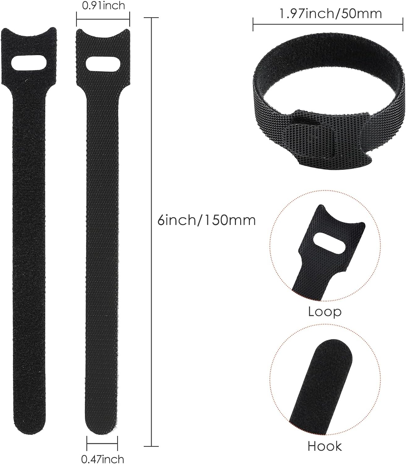 MVYC 120PCS 6 Inch Reusable Cable Ties Wire Ties Cord Organizer Cable Organizer Adjustable Management Black (Pack of 2)