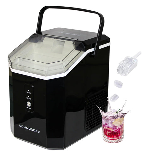 COMMODORE Bullet Ice Maker for Countertop - 28 lbs/Day, High Storage Capacity, Compact & Portable with Carrying Handle, Self-Cleaning Mode, Quiet, Easy Drainage, ETL Certified, Scooper Included